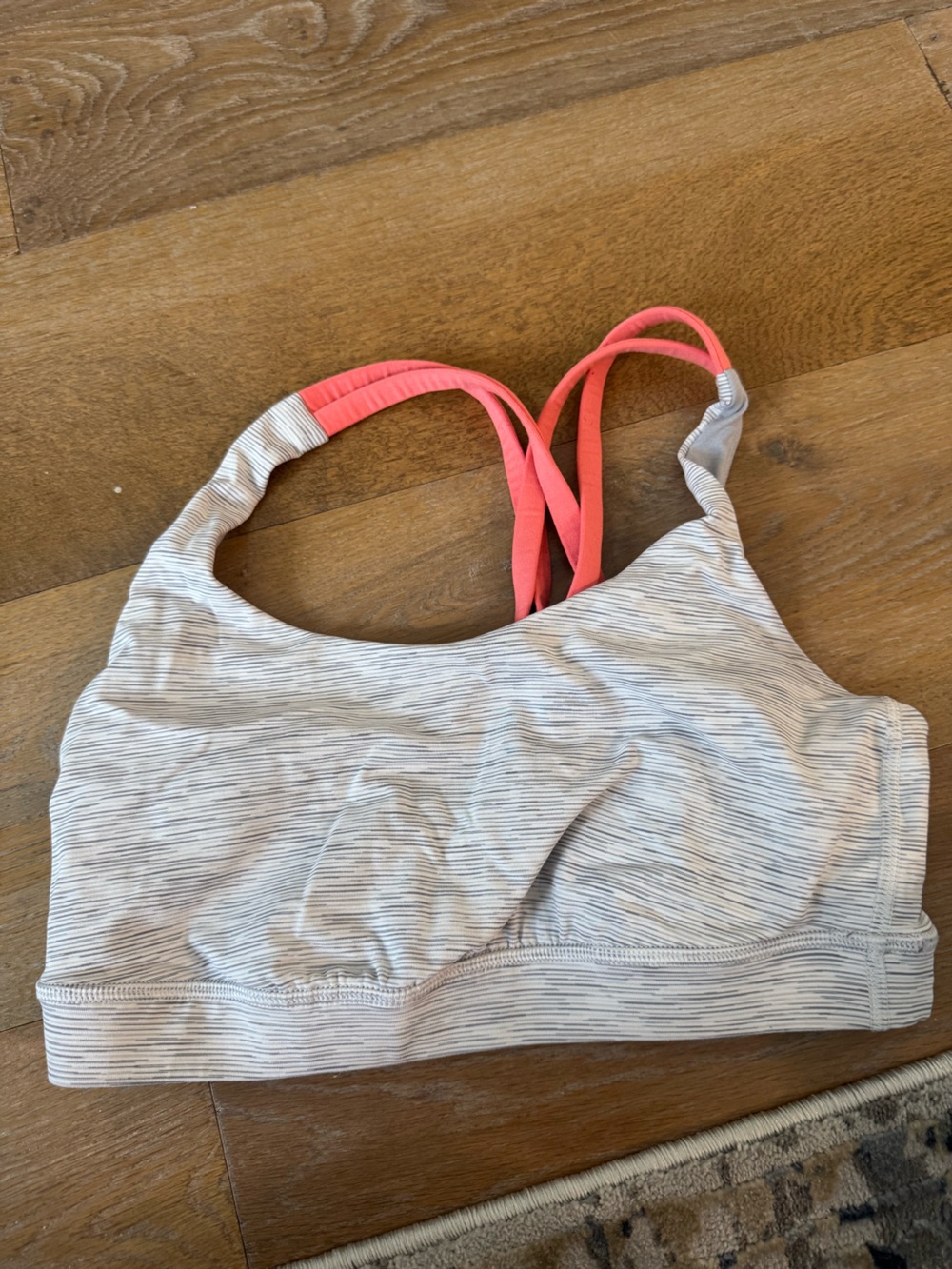 Lululemon Striped Light Gray Sports Bra with Coral Straps